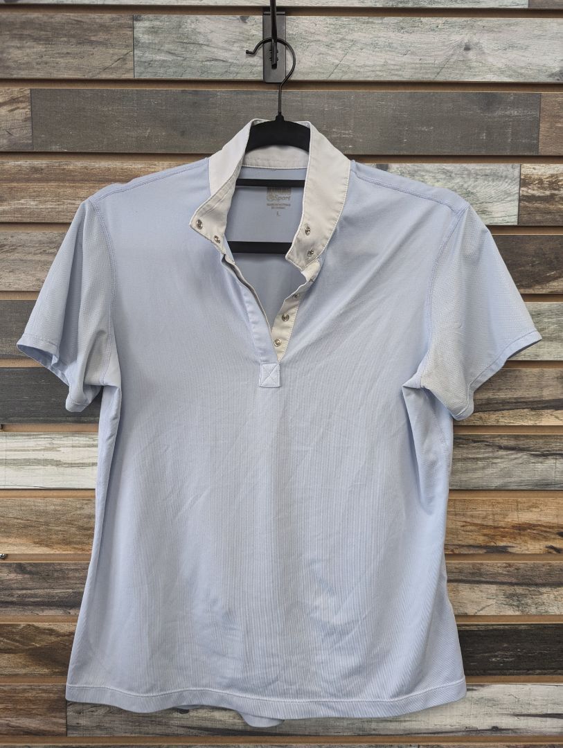 USED Riding Sport Short Sleeve Shirt Large Light Blue, White Collar