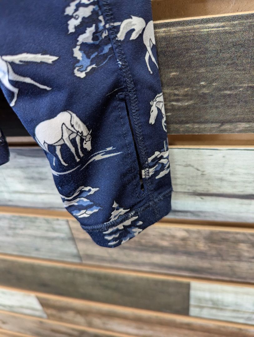 USED Ariat Youth Navy Horse Patterned Cold Series Long Sleeved Riding Top Medium Blue Horses