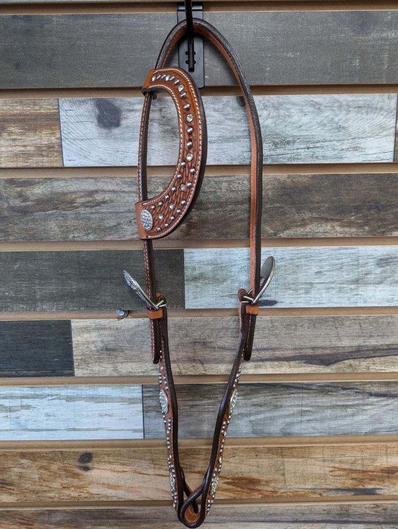Silver Bling Single Ear Western Headstall Horse Medium Oil