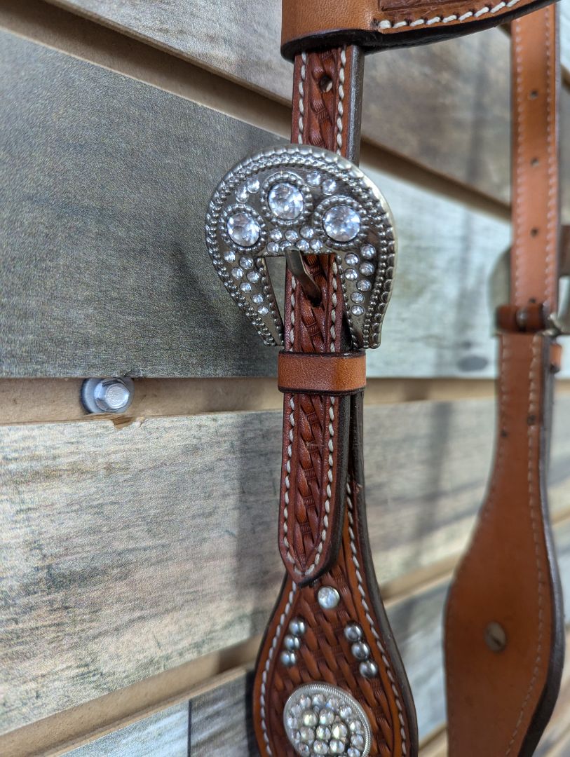 Silver Bling Single Ear Western Headstall Horse Medium Oil
