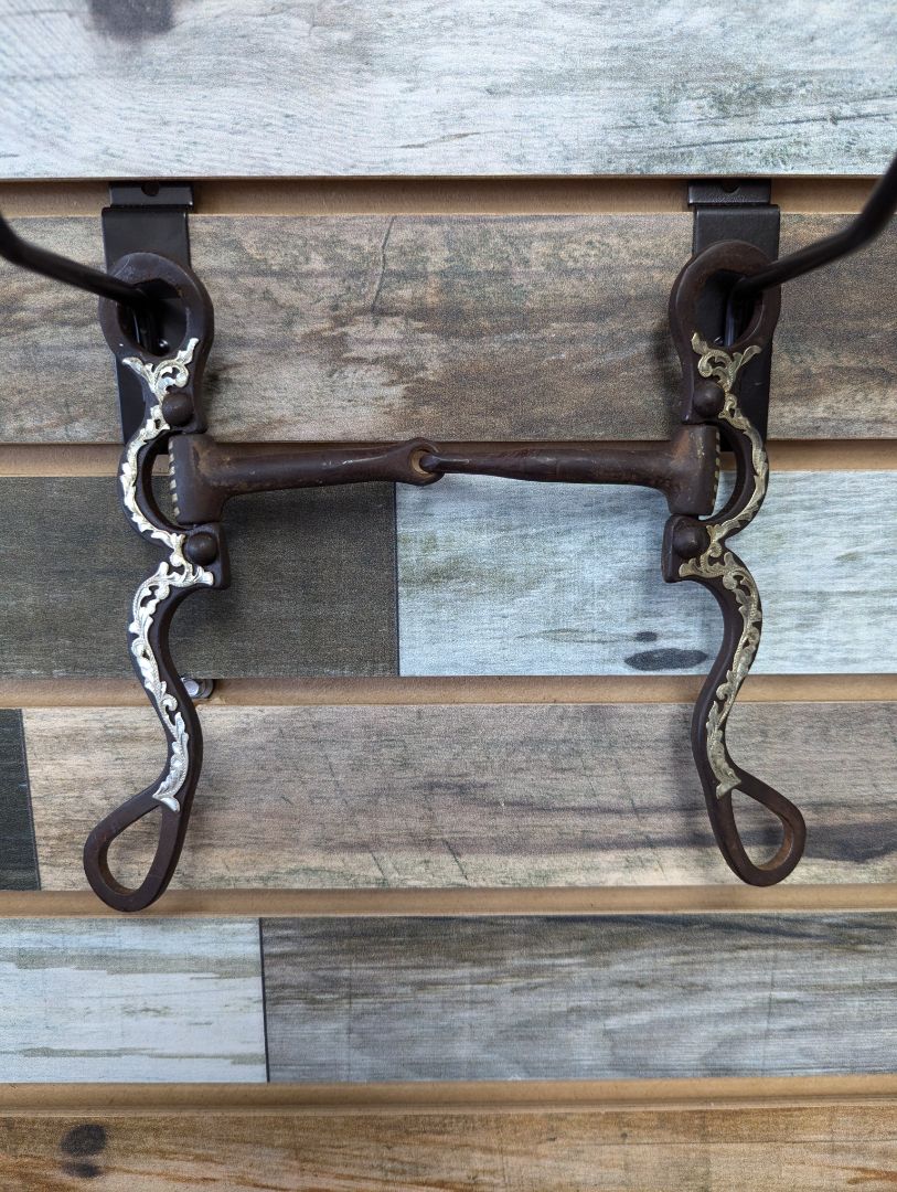 USED Performax Sweet Iron Long Shank Snaffle Curb Bit with Copper Insets and Silver Accents 5”