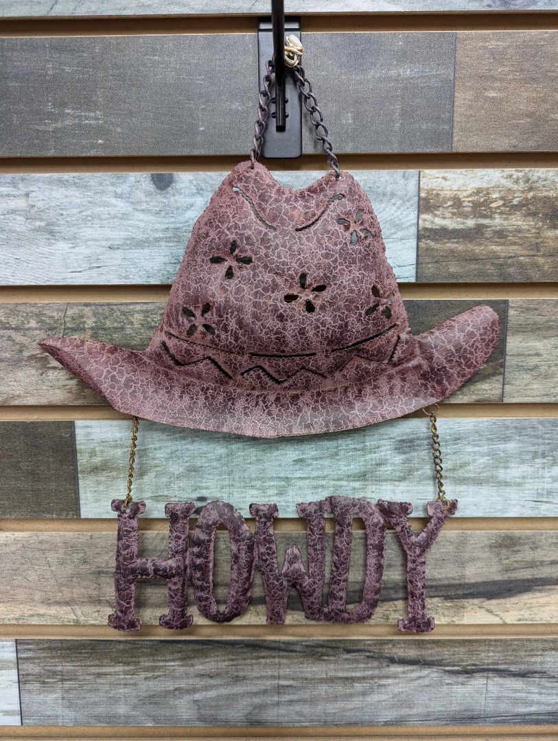 USED Howdy Hanging Sign Purple