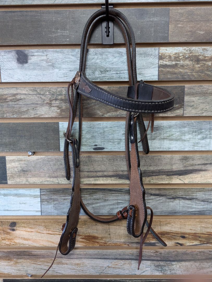 USED Leather Tooling Headstall Black/Medium Oil
