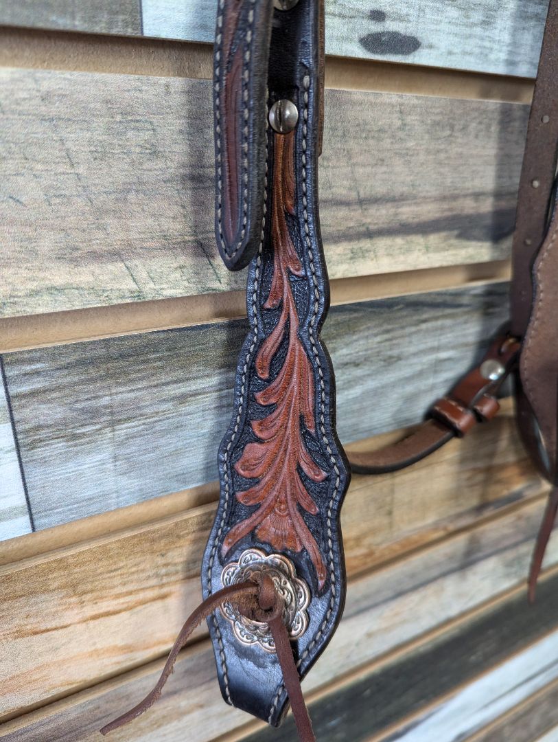 USED Leather Tooling Headstall Black/Medium Oil
