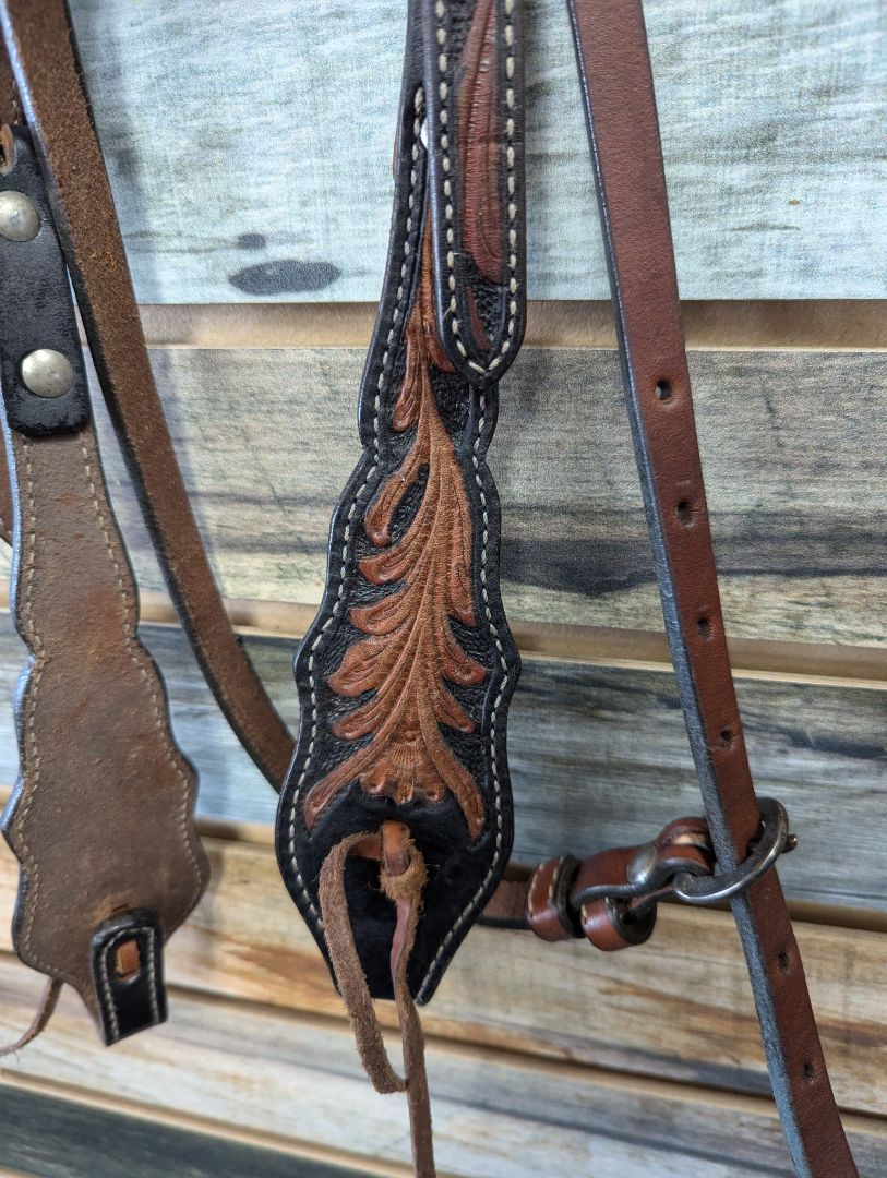 USED Leather Tooling Headstall Black/Medium Oil