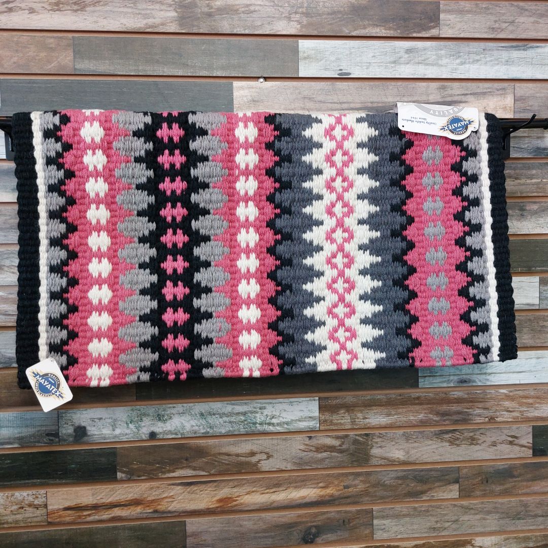 USED Mayatex Western Blanket Wool 38” x 34” Pink/Black/Gray