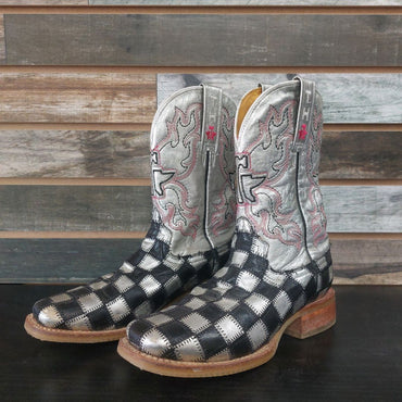 USED Tin Haul Checkered Shiny Metal 5 1/2 Checkered/Pink/Silver