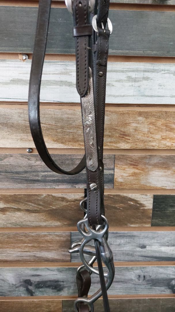 USED Golden Horseshoe Equestrian Western Show Headstall With Bit And Breastcollar Horse Dark Oil