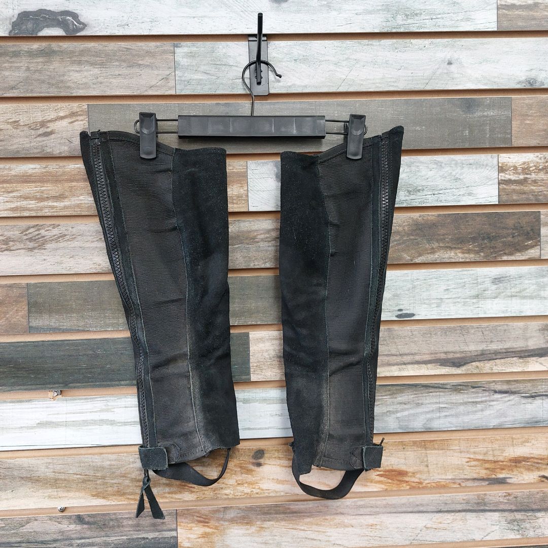 USED Golden Horseshoe Equestrian Ladies Half Chap Suede Large Black