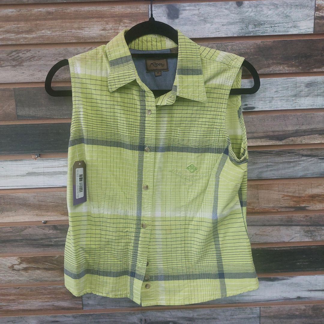 USED Roper Sleeveless Top Medium Yellow/Green/blue