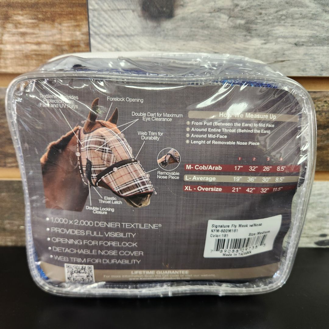 USED (New) Kensington Fly Mask Medium Blue Plaid