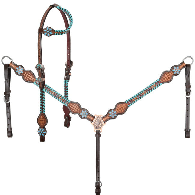 Showman Turquoise Trailblazer One Ear Headstall and Breastcollar