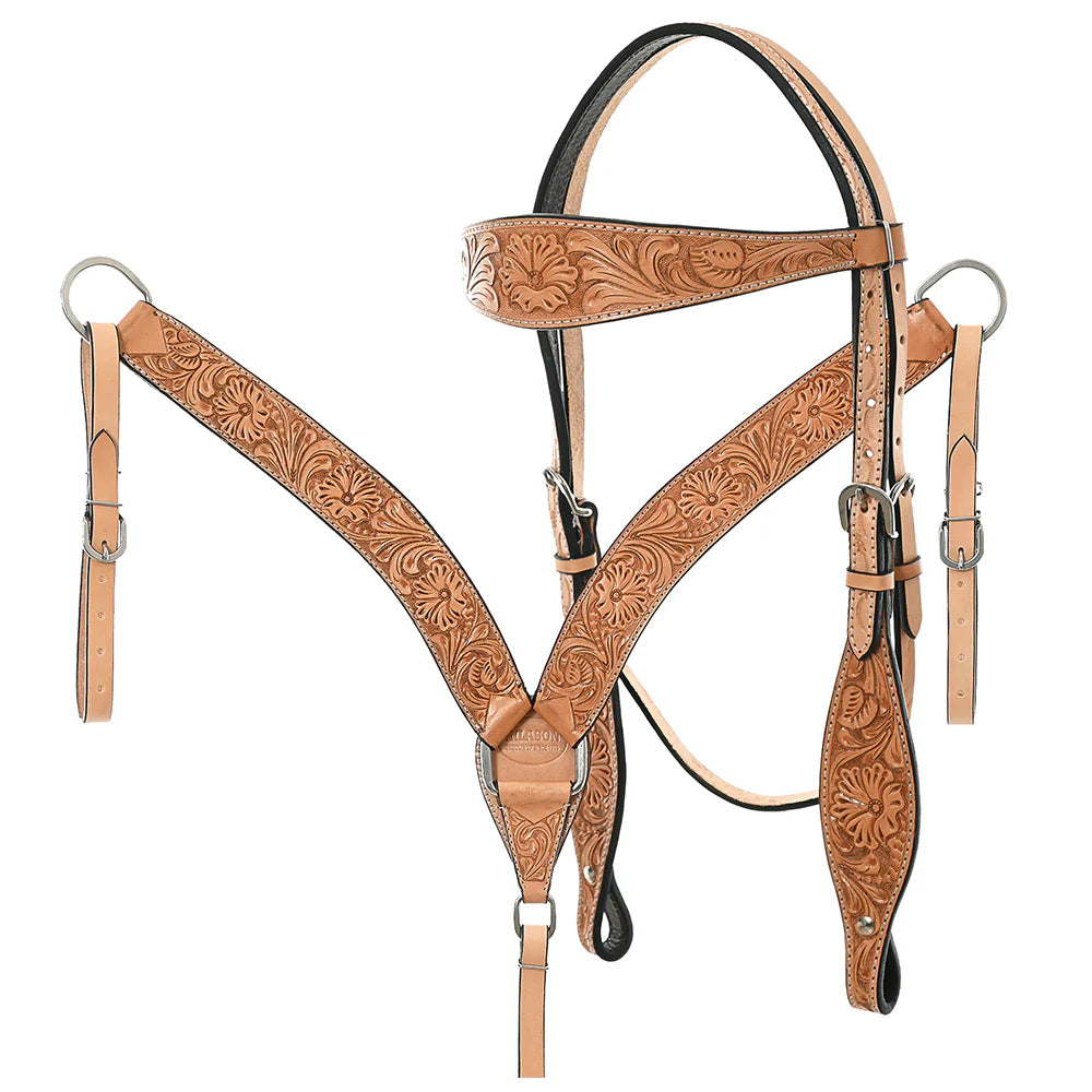 Hilason - Headstall and Breast Collar Tack Genuine American Leather Floral Tan