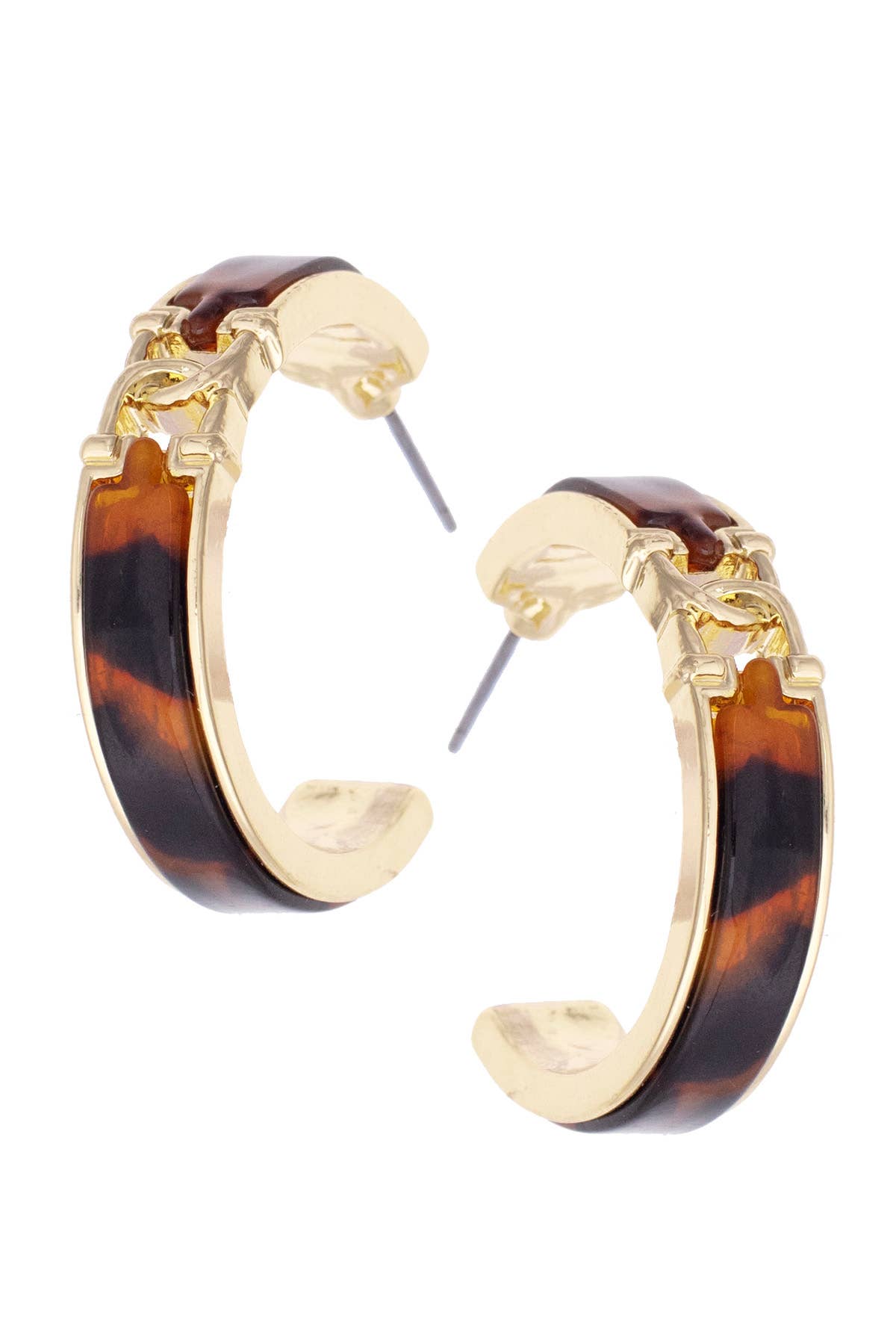 Phillipe Equestrian Link Hoop Earrings in Tortoise
