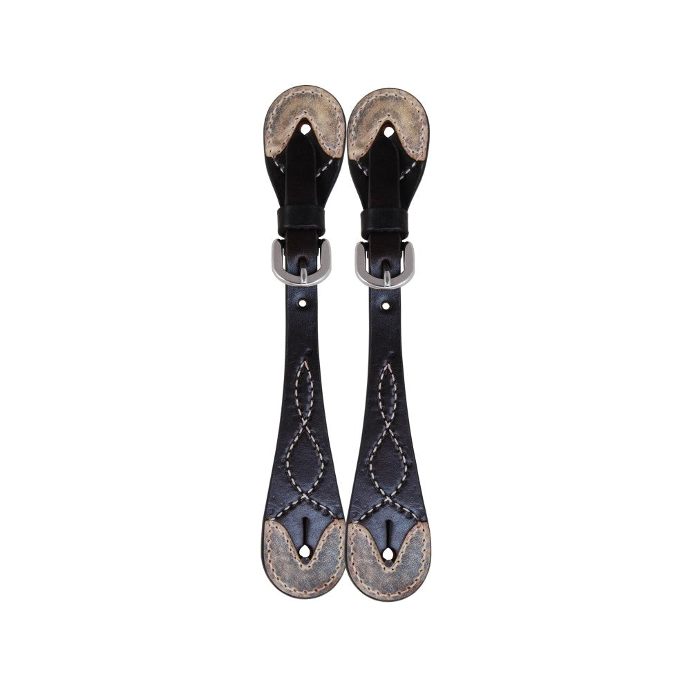 Fancy Stitch Rawhide Tip Choco Spur Straps - Youth / Lady