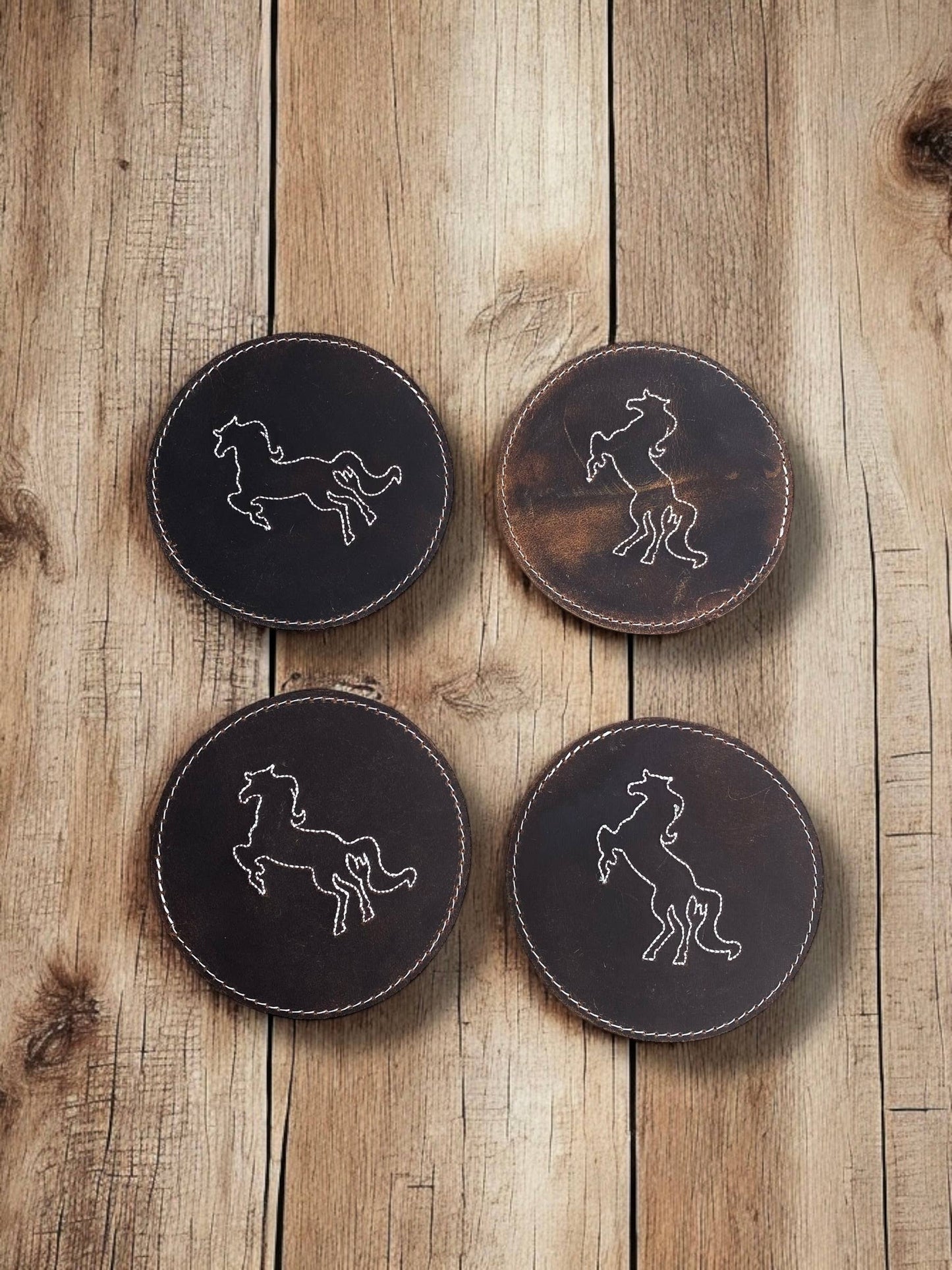 Horse Rustic Leather Coasters - 4pc