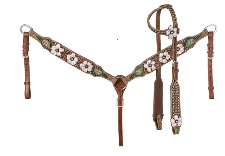 3D White Poppy Headstall & BC