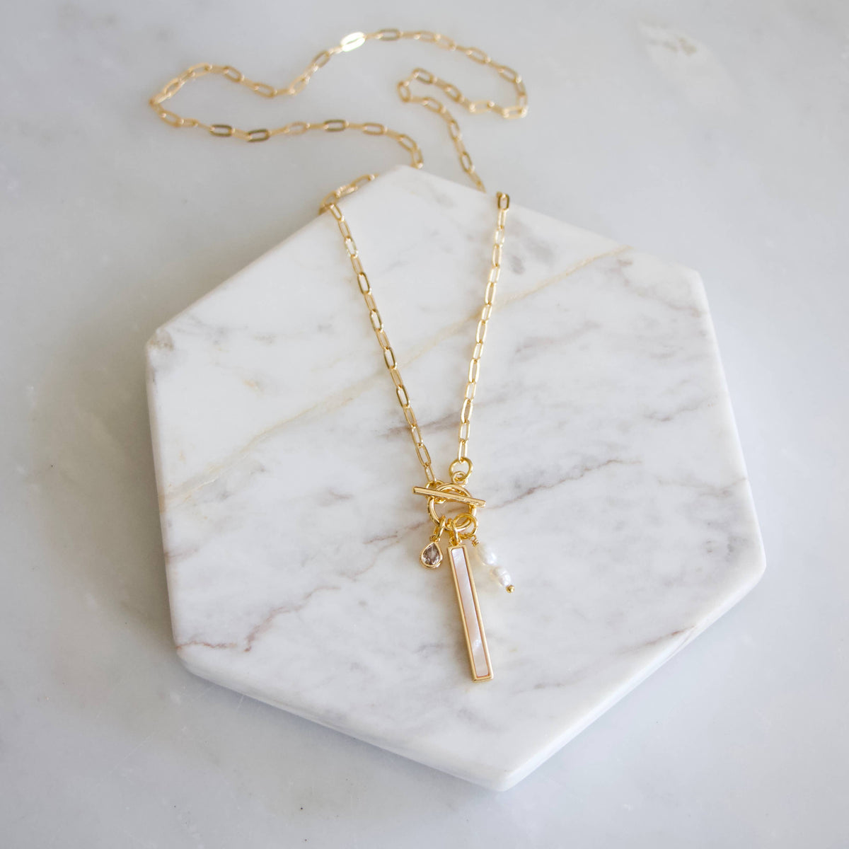 Mother of Pearl Charm Toggle Necklace
