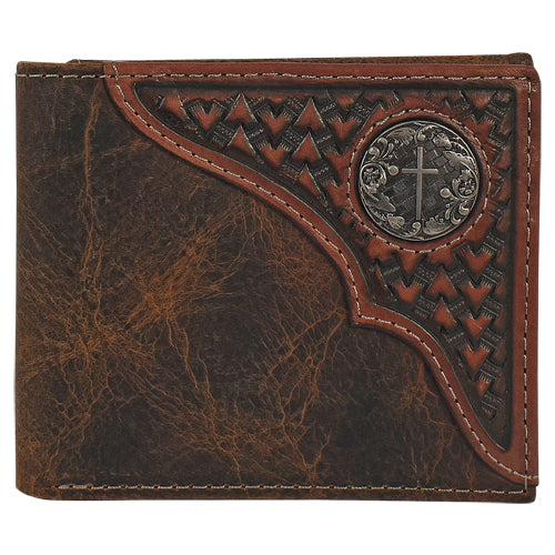 Justin mens bifold wallet tooled yoke w/concho