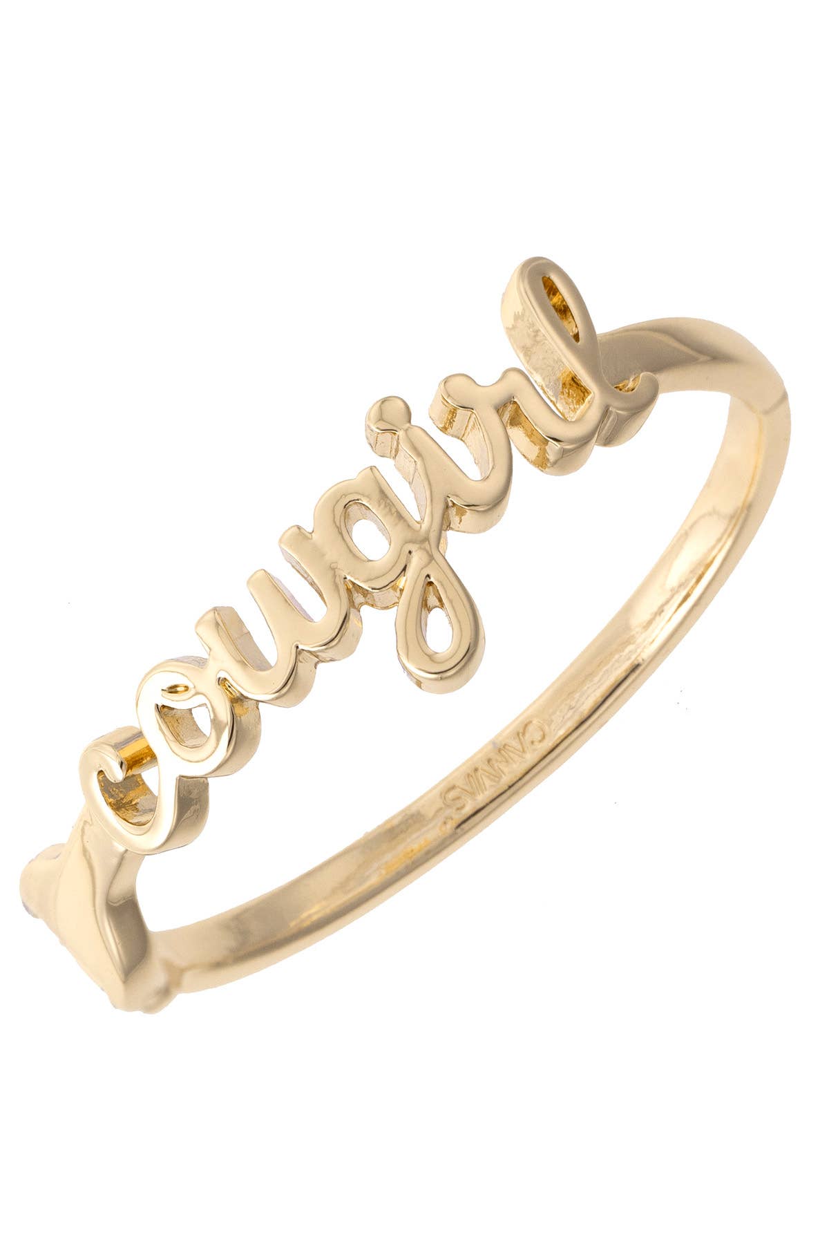 Cowgirl Cursive Hinge Bangle in Shiny Gold