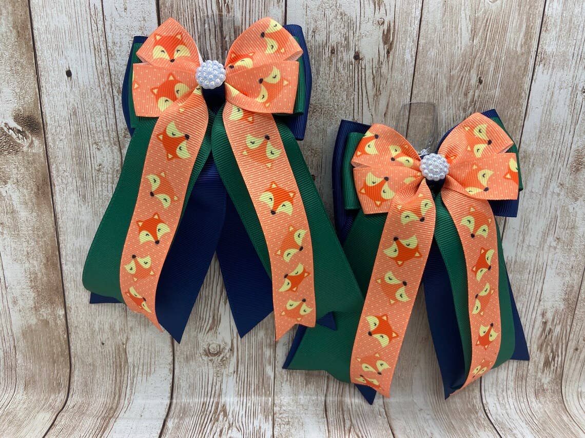 Horse Show Bows - Orange Fox on Hunter Green & Navy Classic