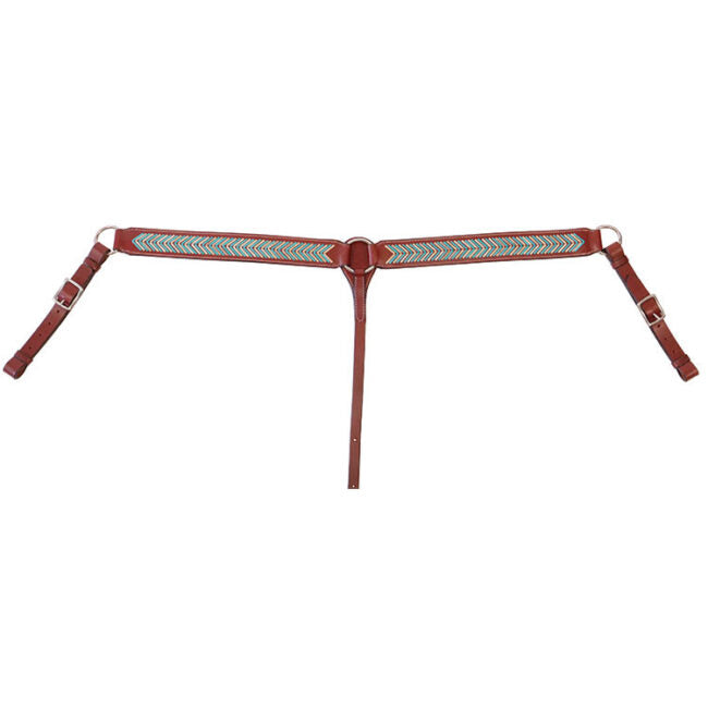 Chestnut Leather Breast Collar Natural + Turquoise Laced Rawhide