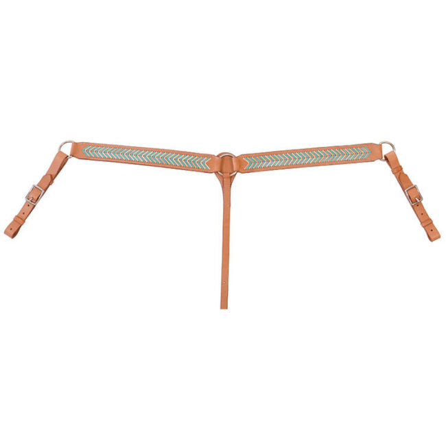 Light Leather Breast Collar w/Natural + Turquoise Laced Rawhide