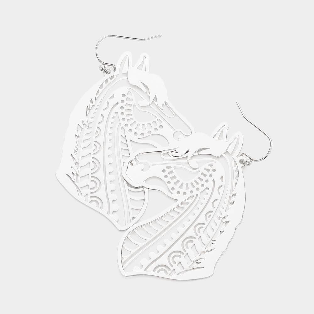 Cut Out Brass Metal Horse Dangle Earrings