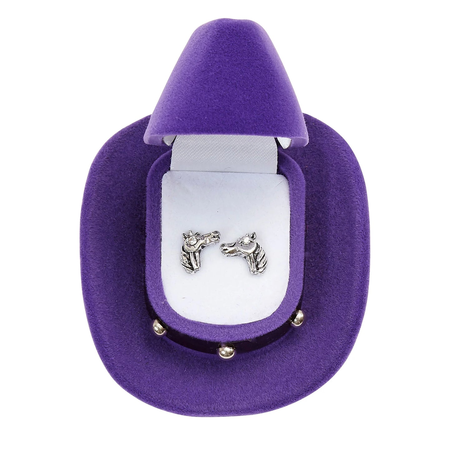 AWST INT'L Horse Head Earrings with Purple Cowboy Hat Gift Box