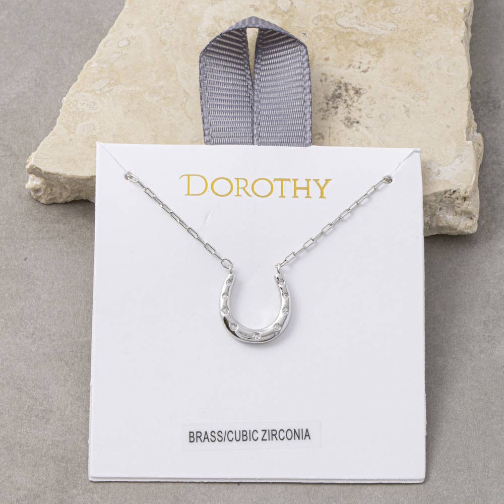Cz Horseshoe Paperclip Chain Necklace