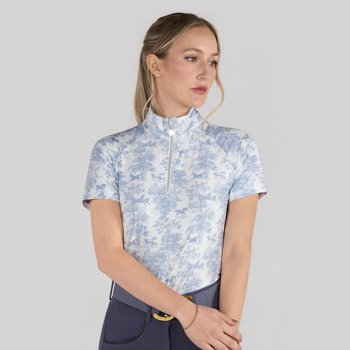 Dapplebay Equestrian Toile 1/4 Zip Light Riding Top - Short Sleeve
