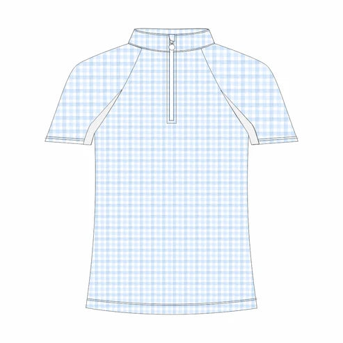Dapplebay Kids Blue Gingham 1/4 Zip - Short Sleeve