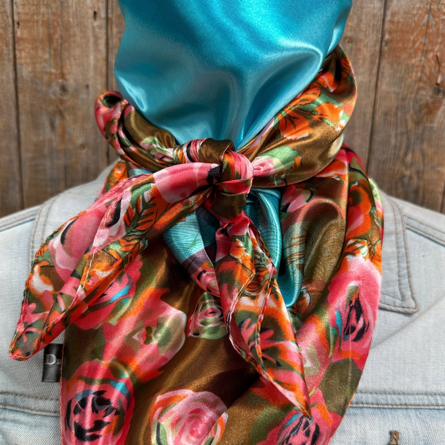 35X35" Blue and Pink Roses Wild Rag / Scarf WR1005