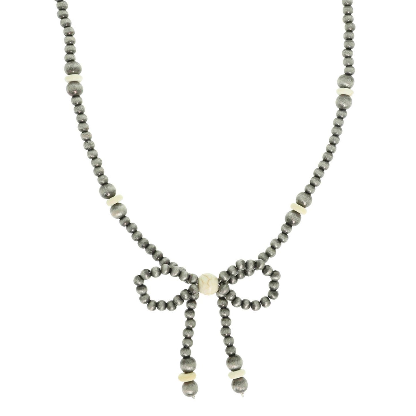 Western Marbled Pearl Bead Long Tail Bow Necklace