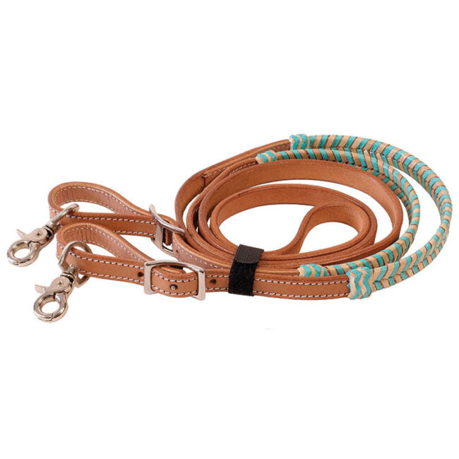 Reins Light Leather w/Natural + Turquoise Laced Rawhide