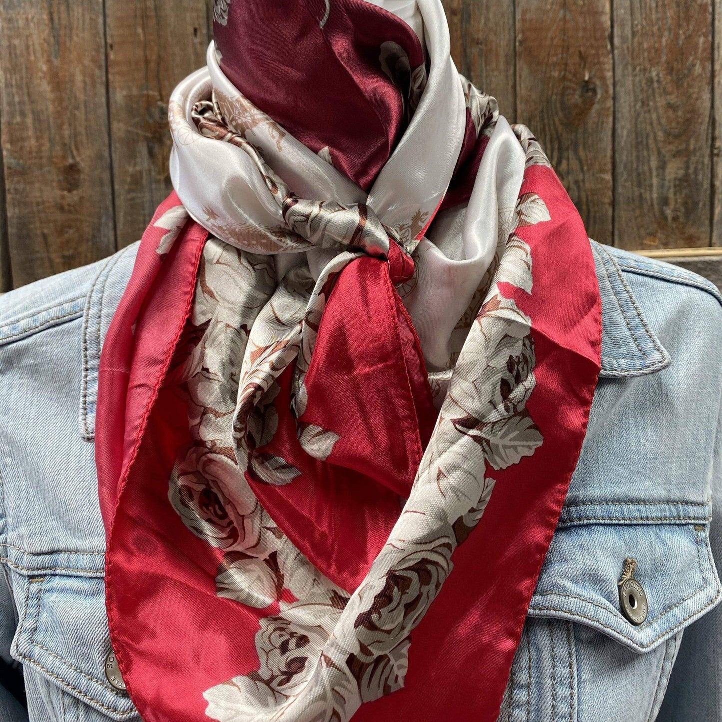 35X35" Red & Wine Floral Wild Rag / Scarf WR592
