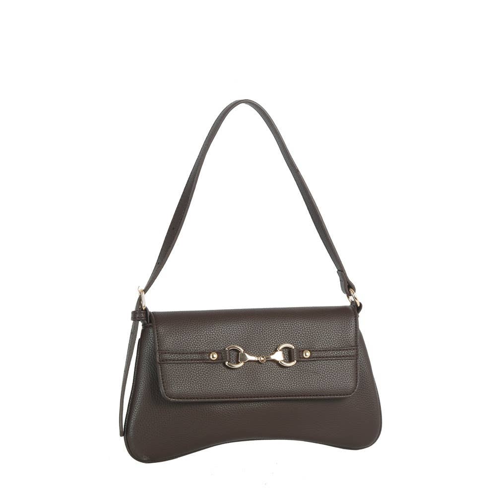 Horsebit Curved Baguette Shoulder Bag