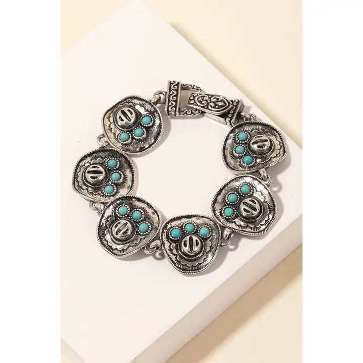 Turquoise Western Cowboy Hat Chain Link Magnetic Bracelet