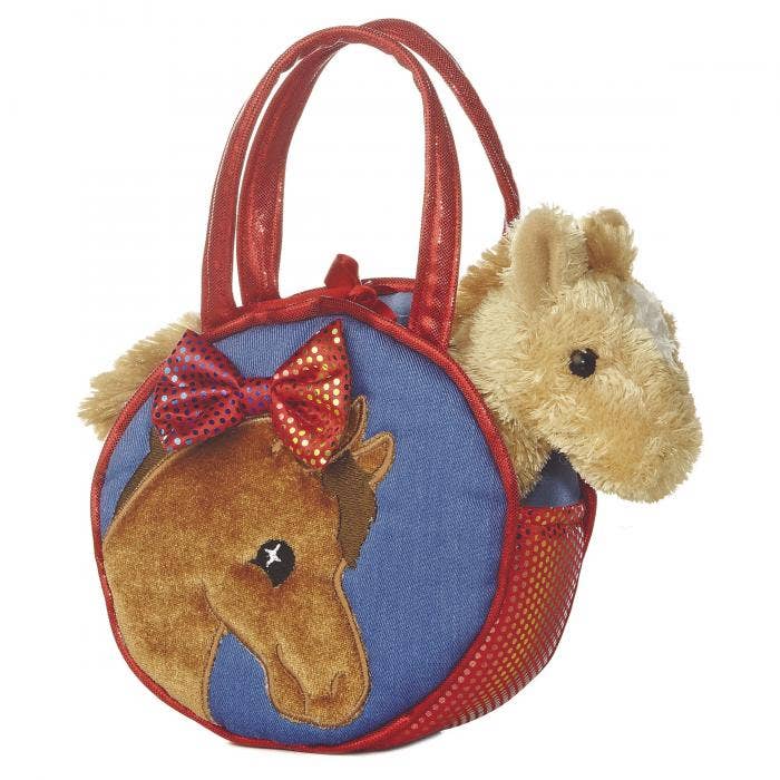 7" Plush Horse Stuffed Animal in Pretty Bow Purse