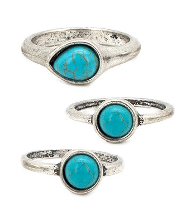 ( H246 ) TURQUOISE STACKABLE KNUCKLE RING SET 2 Rings