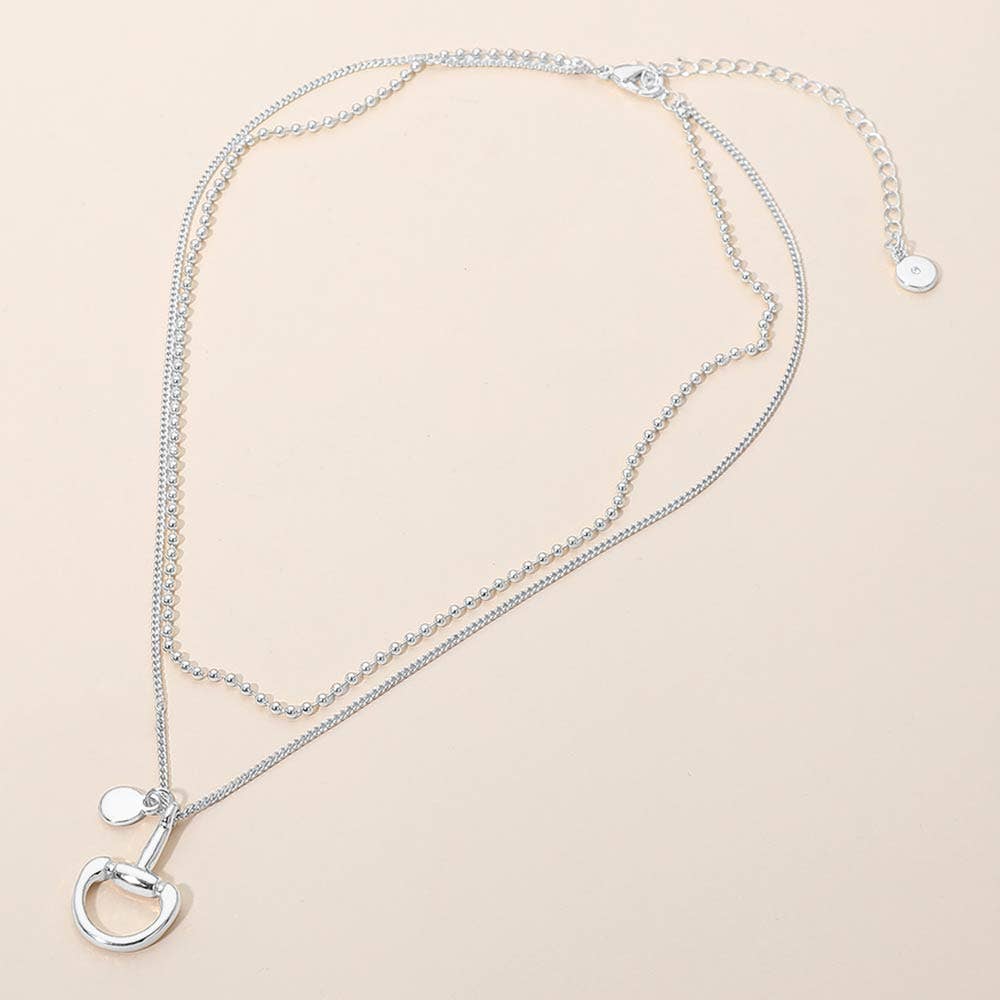 Polished Horsebit Disc Charm Beaded Chain Layered Necklace