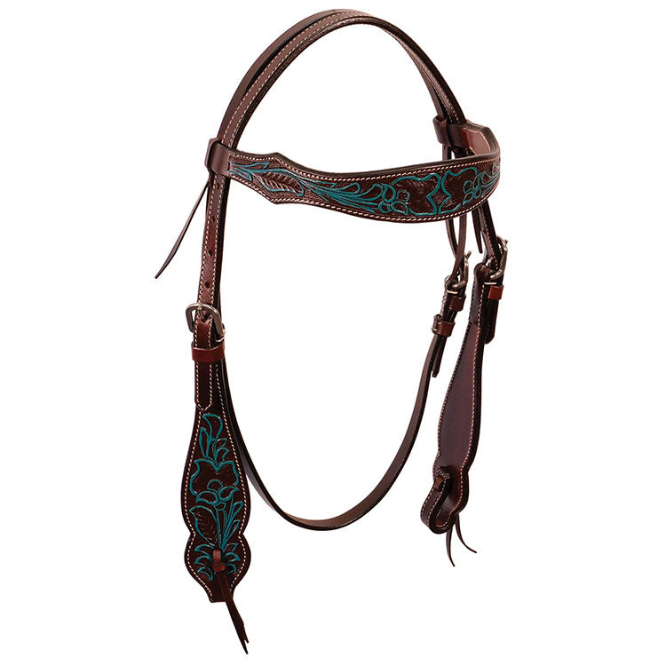 Headstall w/Tooled Browband w/Turquoise Accent