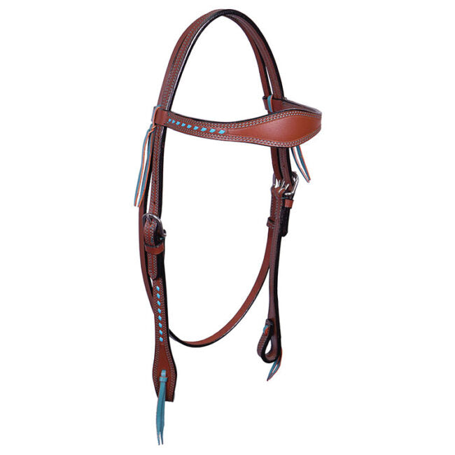 Headstall w/Browband w/Turquoise Buckstitch, Double Row Stitching