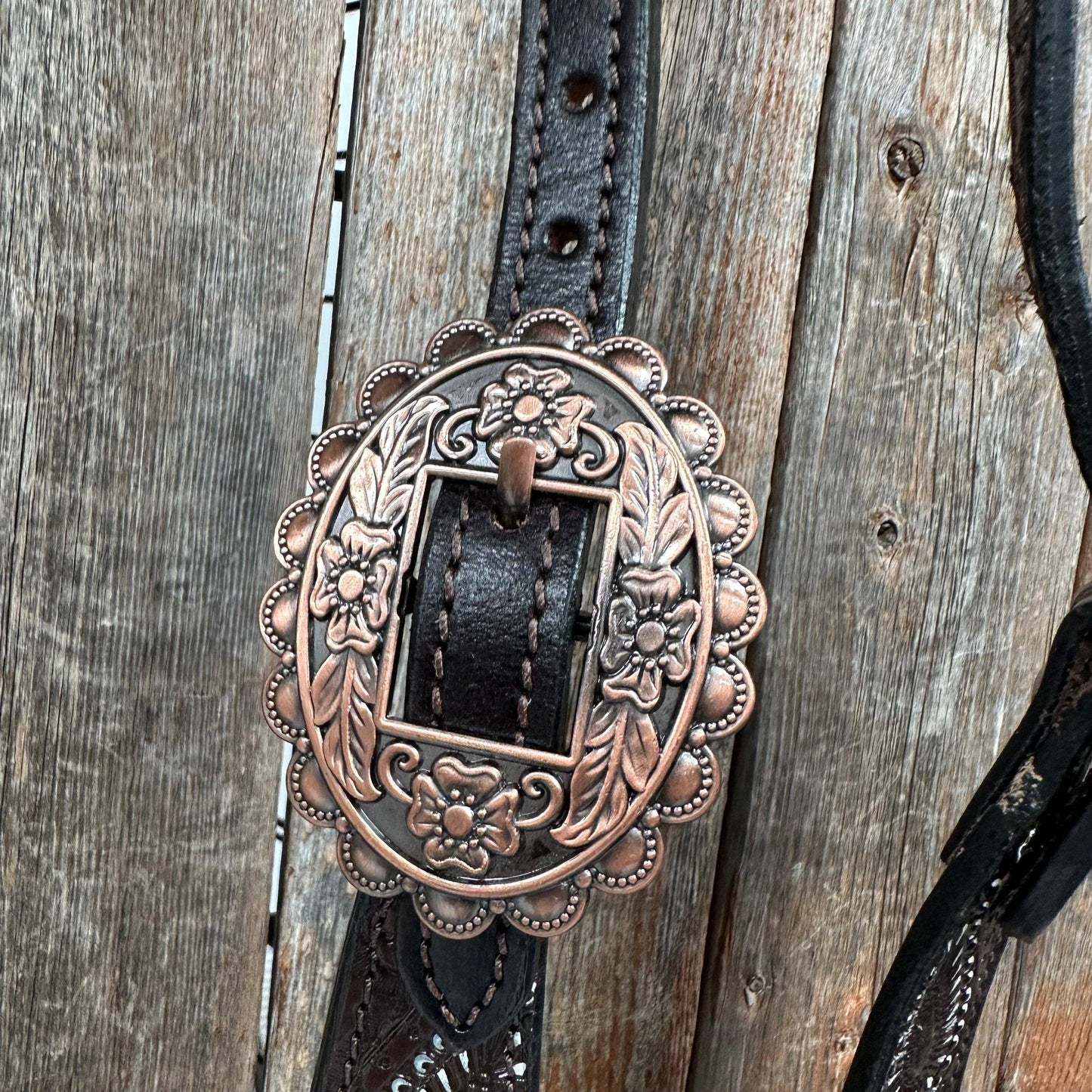 Hand Painted Paisley - Copper AB Rosette One Ear Headstall