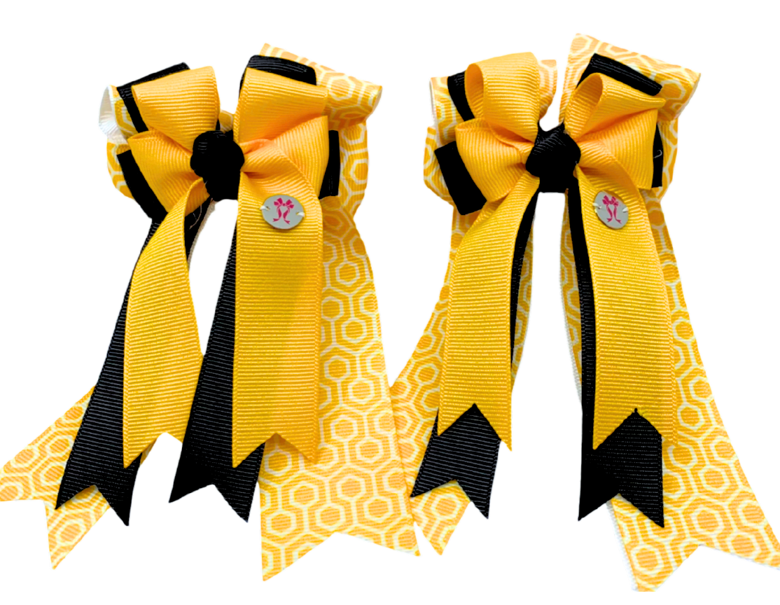 PonyTail Bows- Honeycomb (Gold/Black)