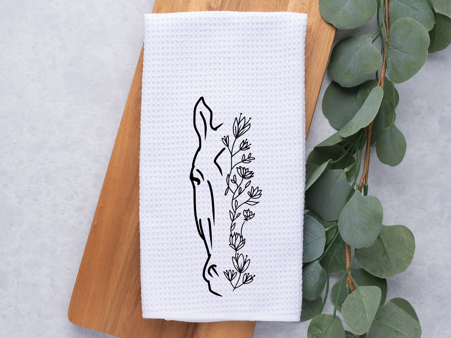 Floral Horse Head / Line Drawing / Dish/ Hand Towel
