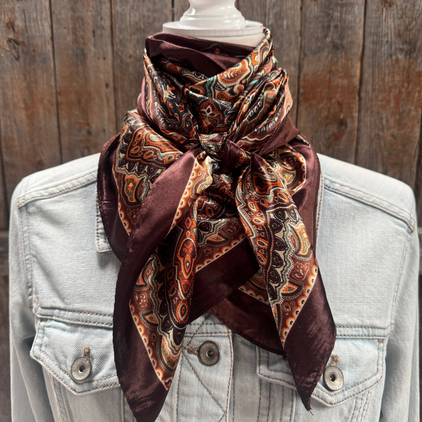 35X35" Brown and Orange Paisley Wild Rag / Scarf WR3452