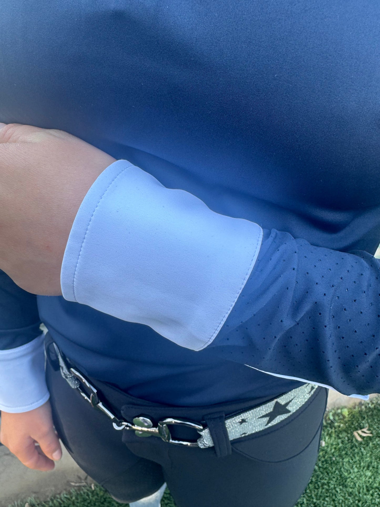 Navy Equestrian Fancy cuff two tone long sleeve navy and white shirt