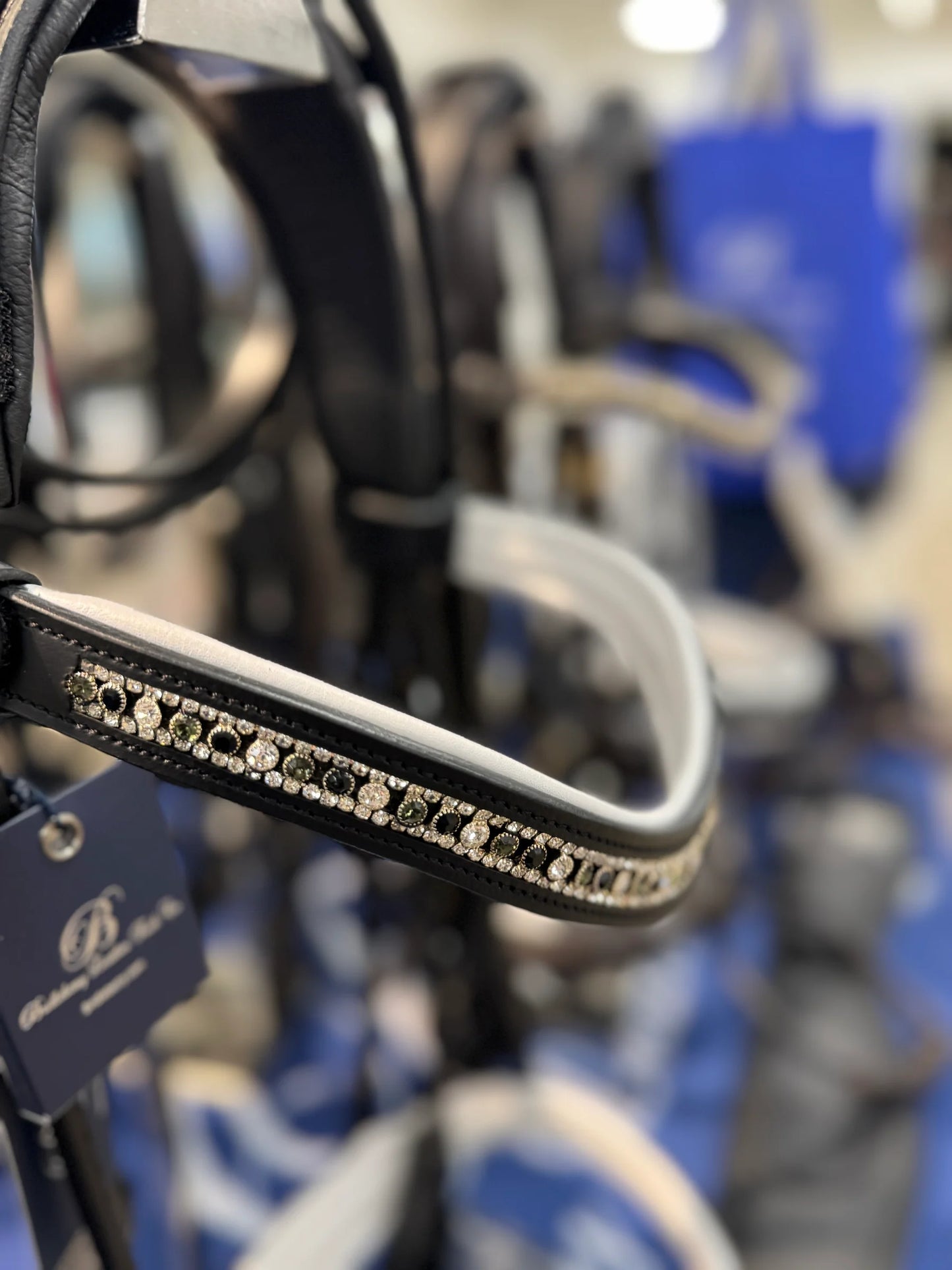 #129 Row of Lg. Shades of grey Crystals Edged in small Crystals, White Padding