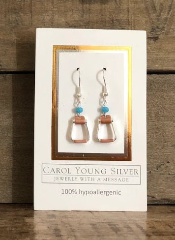 CYS Saddle Stirrup Earring son Wire with Aqua Bead